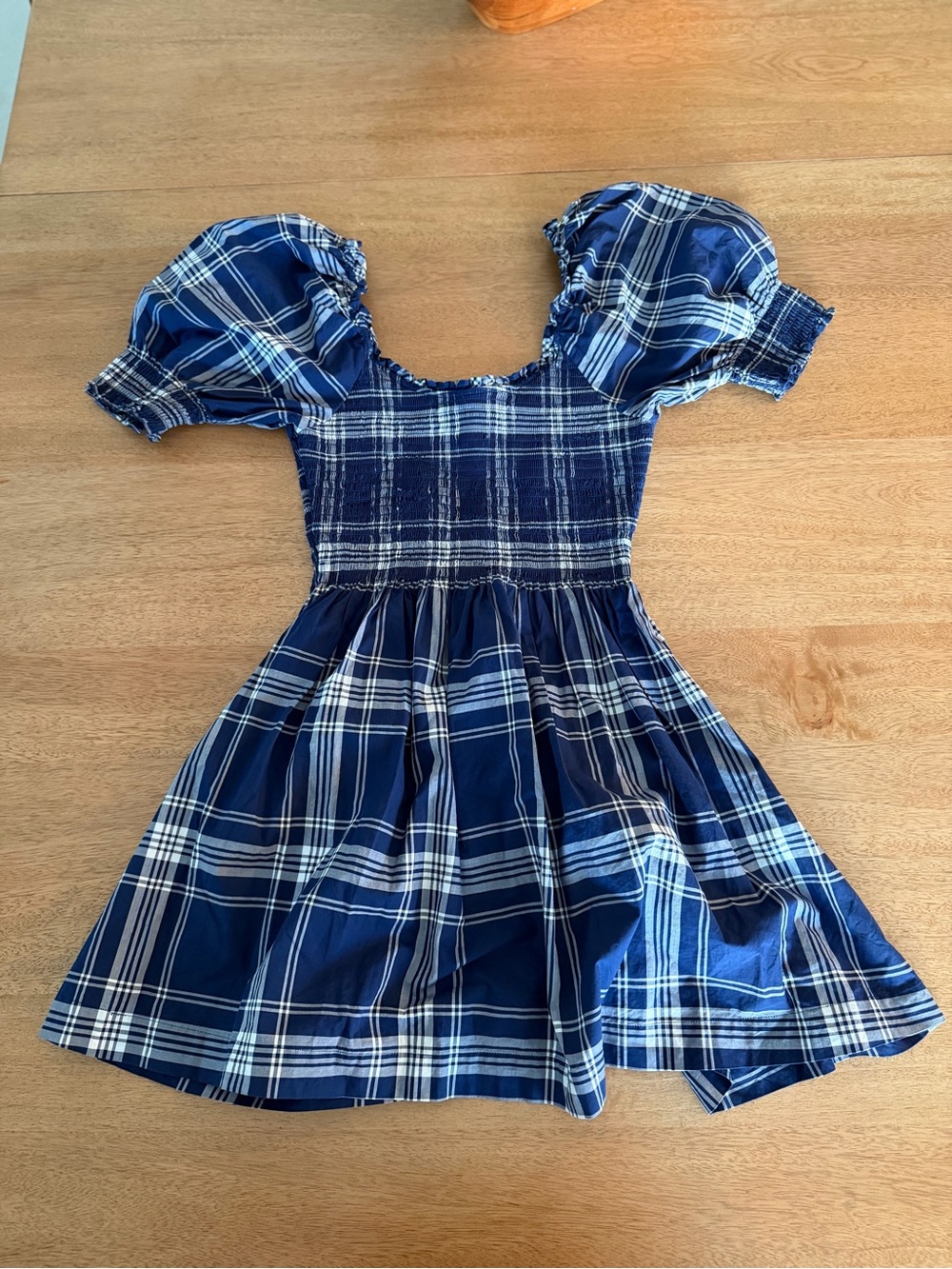 Blue Plaid Smocked Puff Sleeve Nap Dress Cottagecore Picnic Dress Size S - Picture 6 of 9